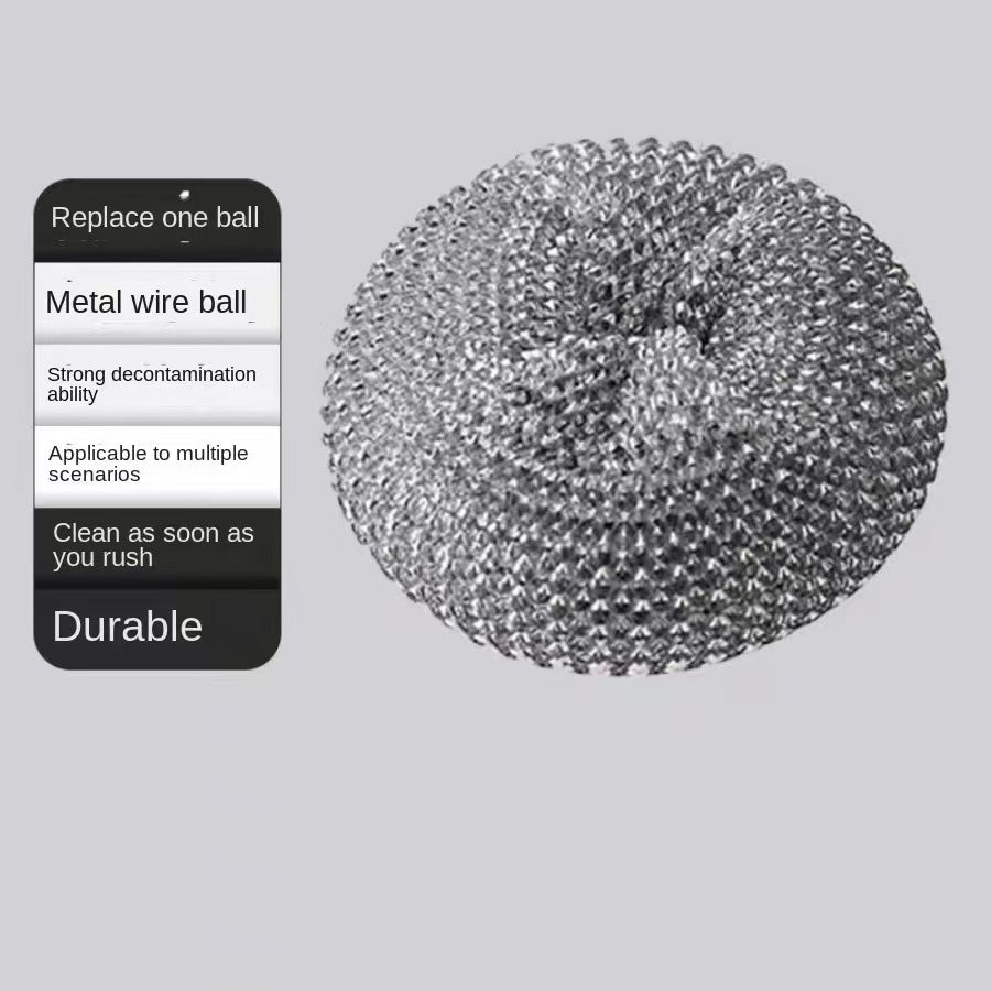 Metal wire ball with text on a gray background